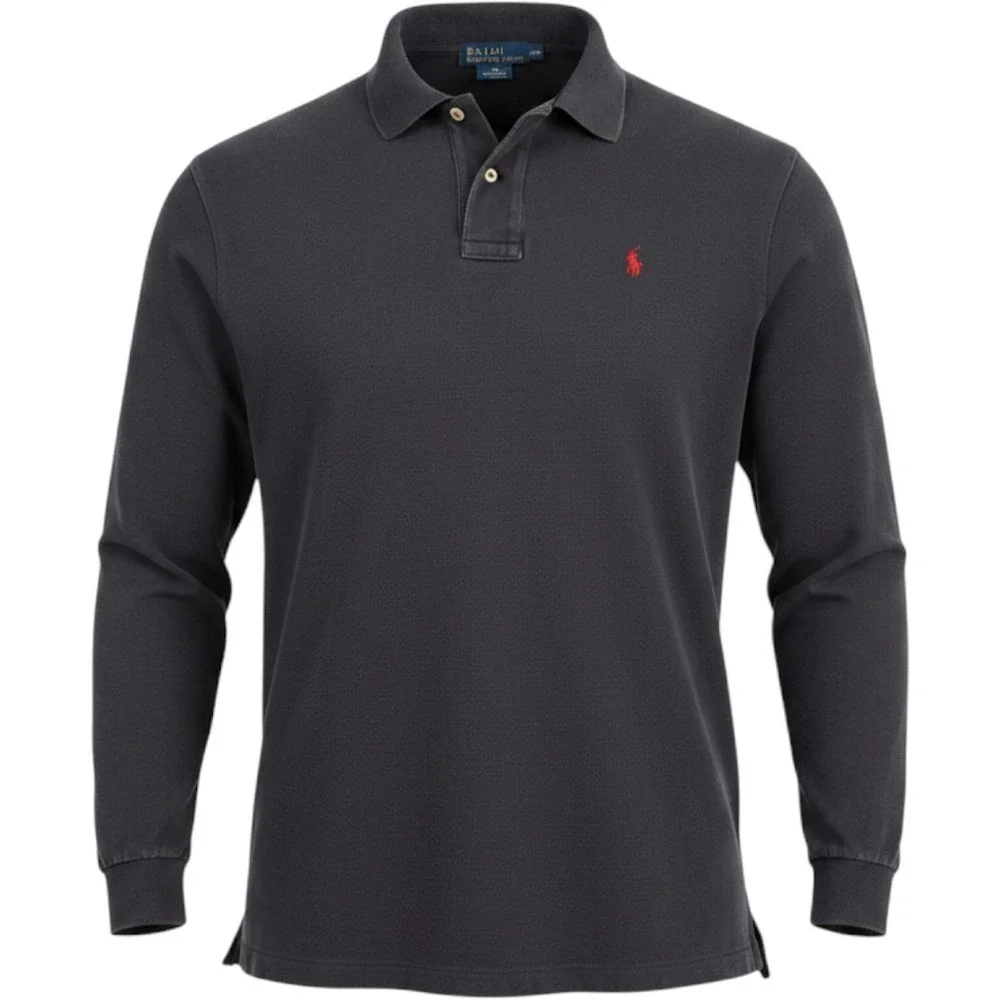 Vintage Polo Ralph Lauren Mens XXL Navy Blue Long Sleeve Polo Shirt 90s Y2K